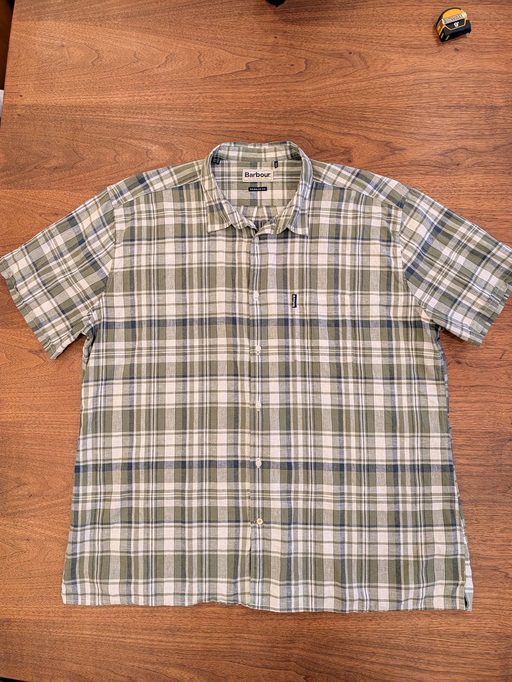Barbour XXL Linen Cotton Plaid Short Sleeve Shirt – Olive / Navy / Cream